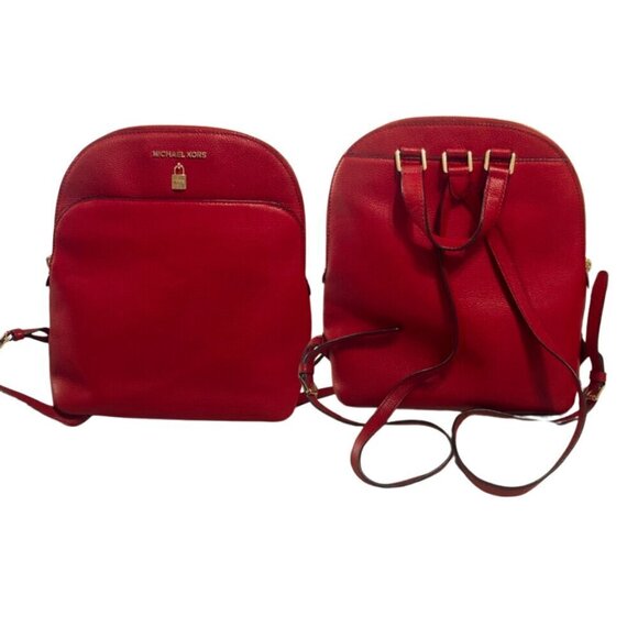 Michael Kors Emmy Dome large red leather backpack with adjustable straps EUC - Picture 1 of 10